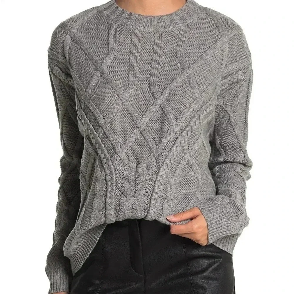 NWT Doe + Be Grey Cable Knit Crewneck Sweater S